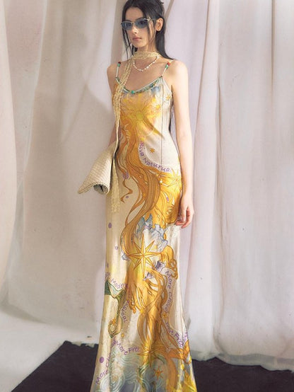 OfAkiva Peach Print Spaghetti Strap Fitted Women&