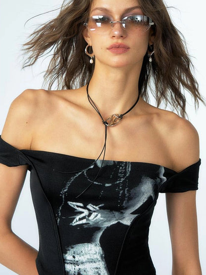 OfAkiva Phantom Butterfly White Silhouette Print Soft Camisole