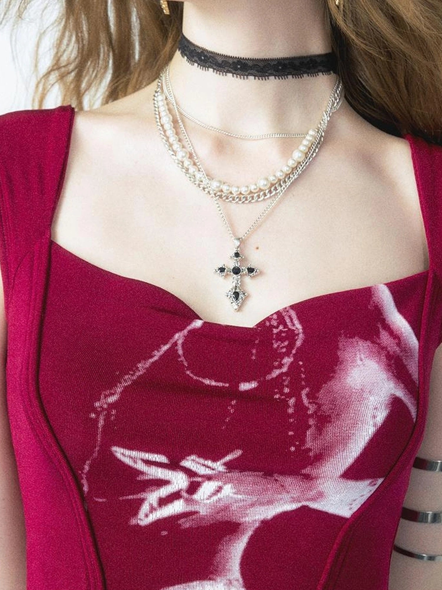 OfAkiva Phantom Butterfly White Silhouette Print Soft Camisole