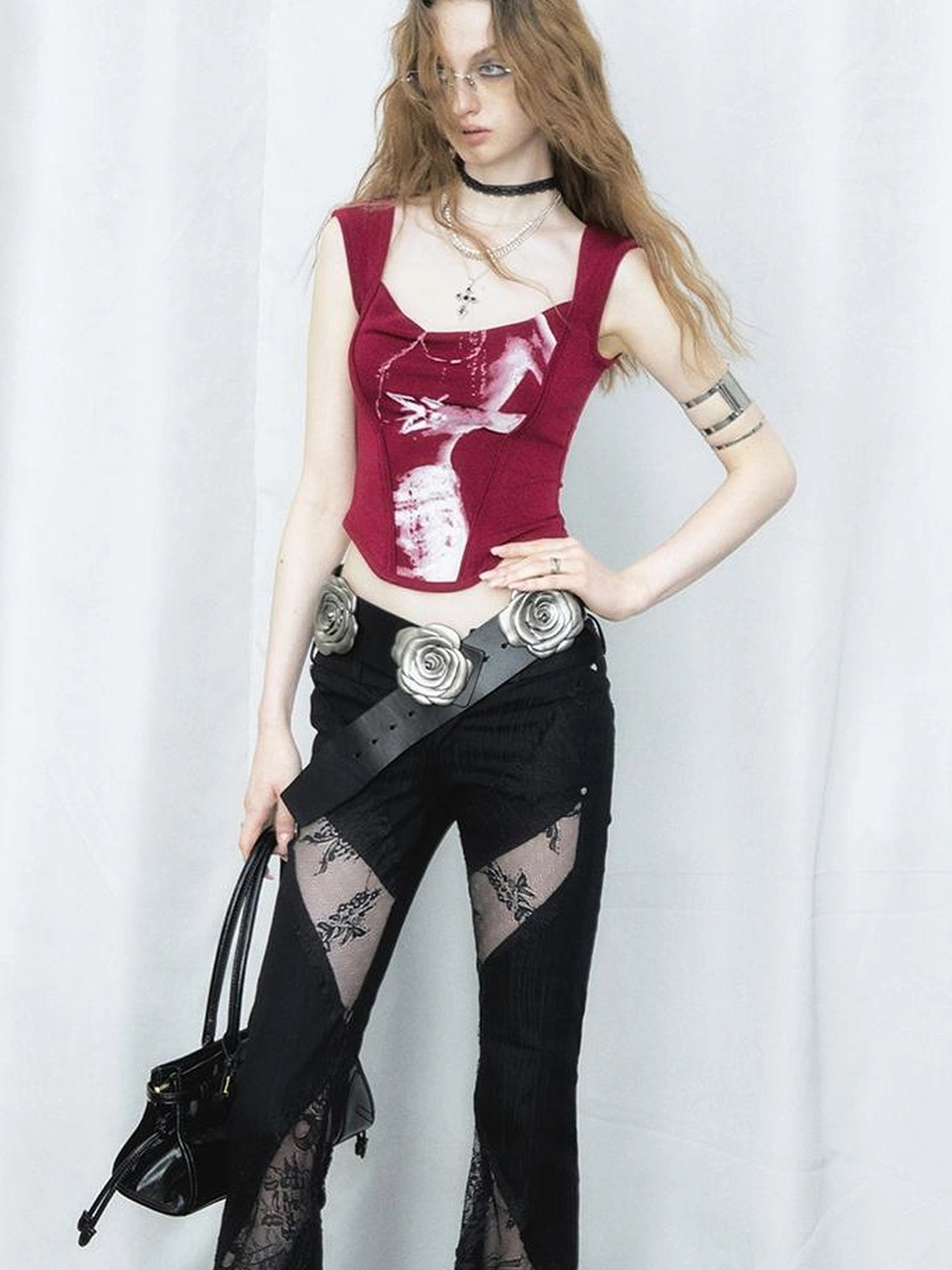 OfAkiva Phantom Butterfly White Silhouette Print Soft Camisole