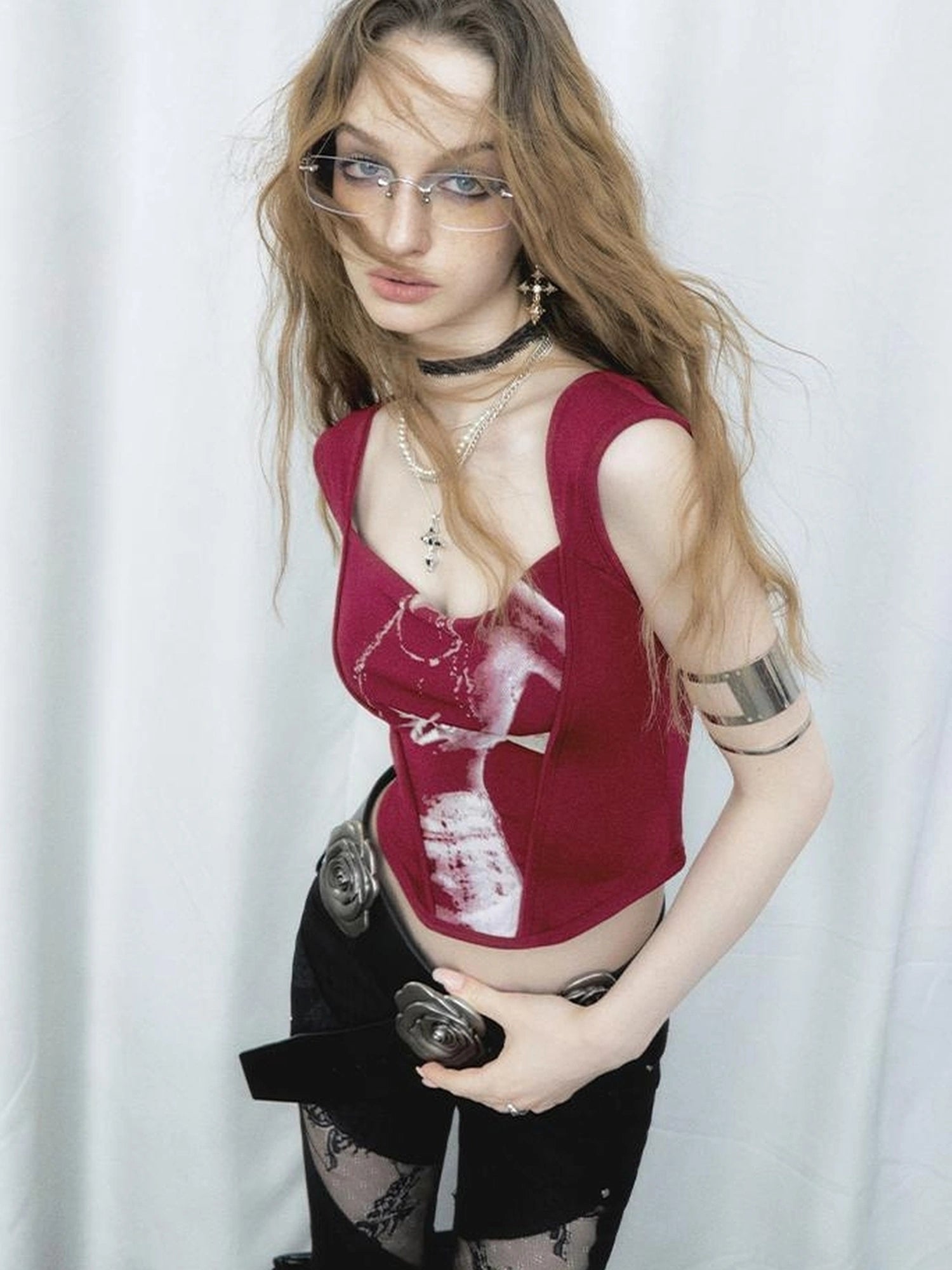 OfAkiva Phantom Butterfly White Silhouette Print Soft Camisole