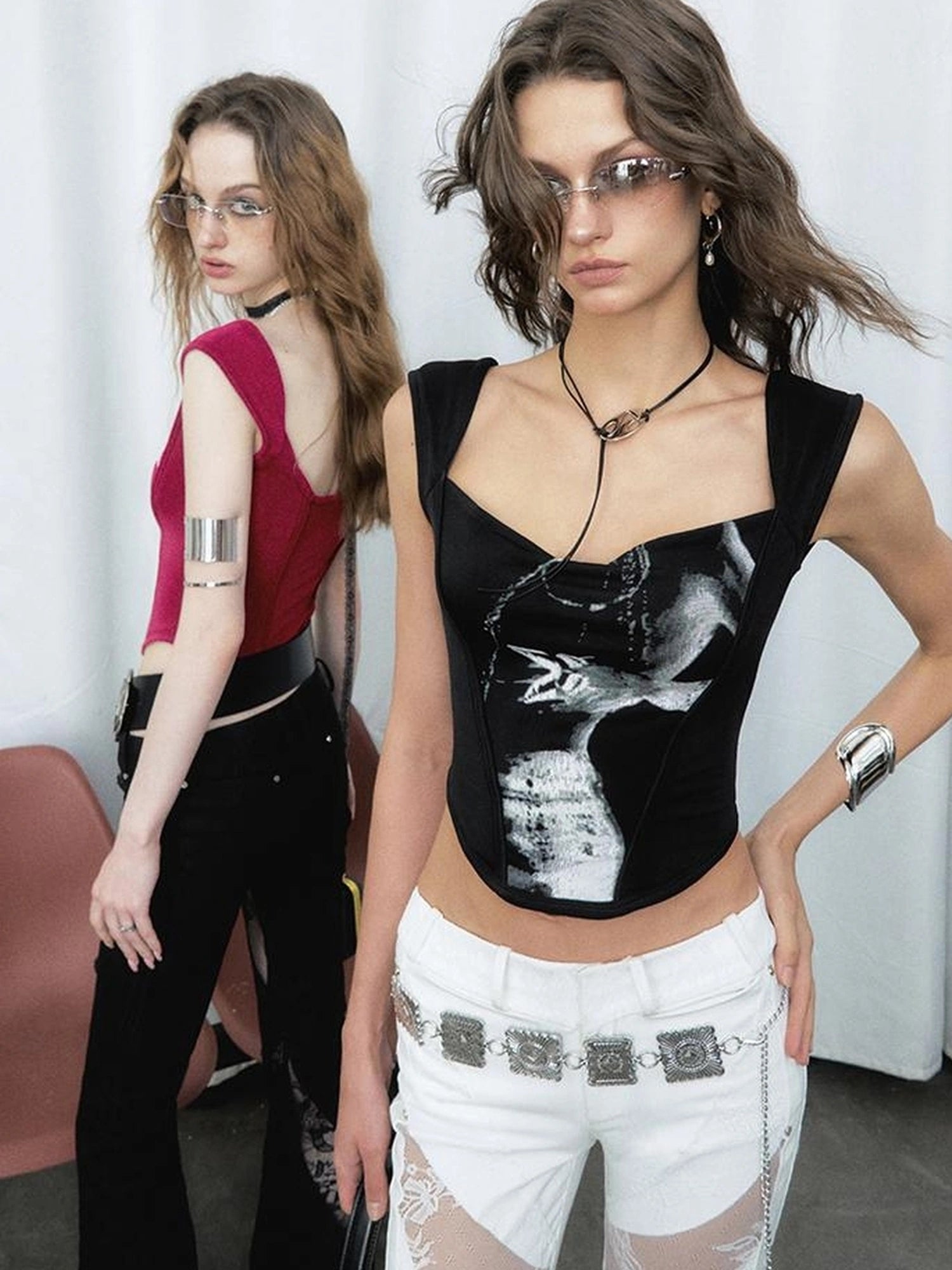 OfAkiva Phantom Butterfly White Silhouette Print Soft Camisole