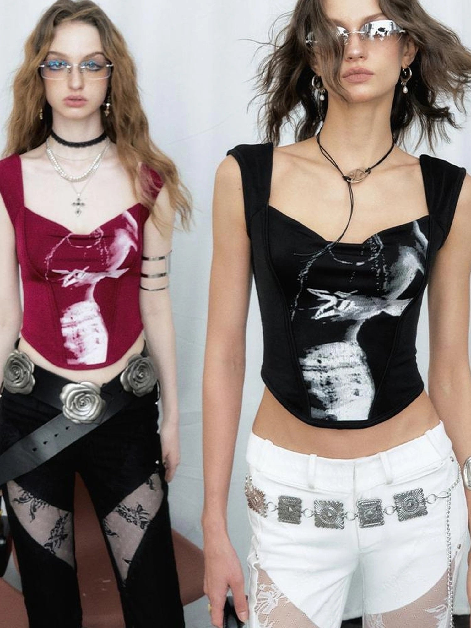 OfAkiva Phantom Butterfly White Silhouette Print Soft Camisole