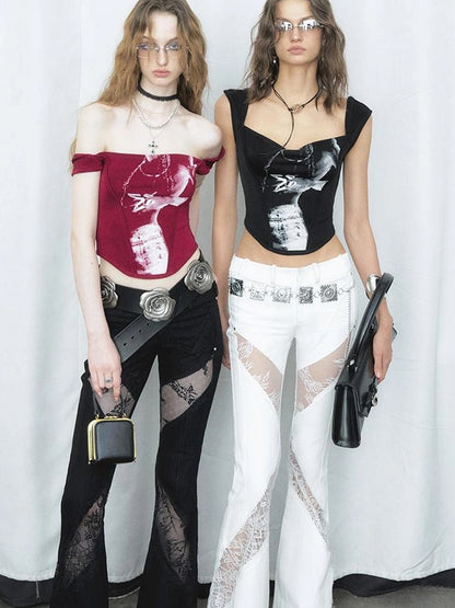 OfAkiva Phantom Butterfly White Silhouette Print Soft Camisole