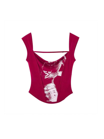 OfAkiva Phantom Butterfly White Silhouette Print Soft Camisole