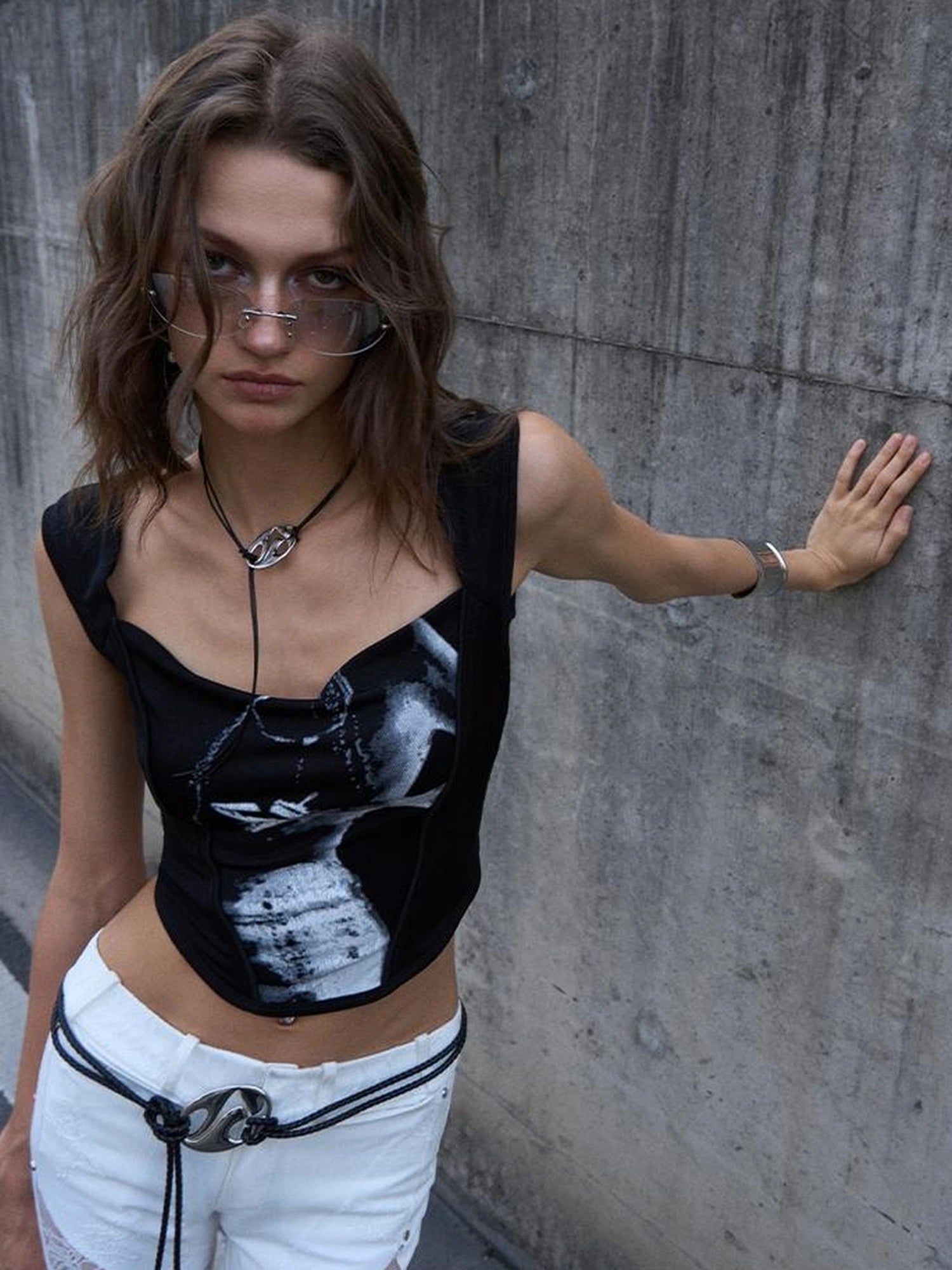 OfAkiva Phantom Butterfly White Silhouette Print Soft Camisole