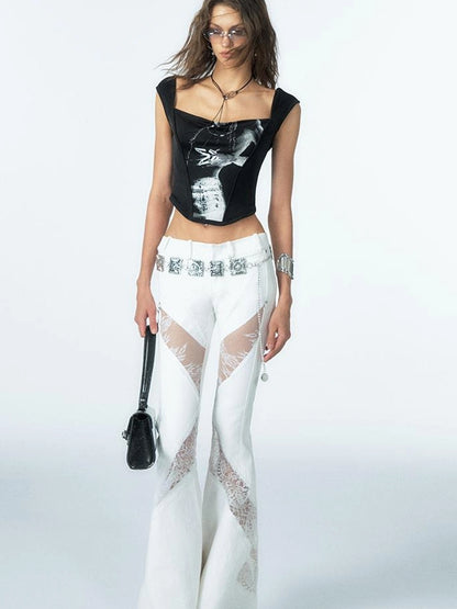 OfAkiva Phantom Butterfly White Silhouette Print Soft Camisole