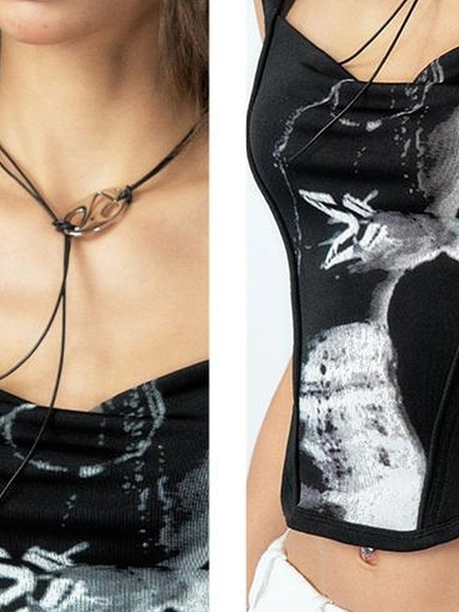 OfAkiva Phantom Butterfly White Silhouette Print Soft Camisole