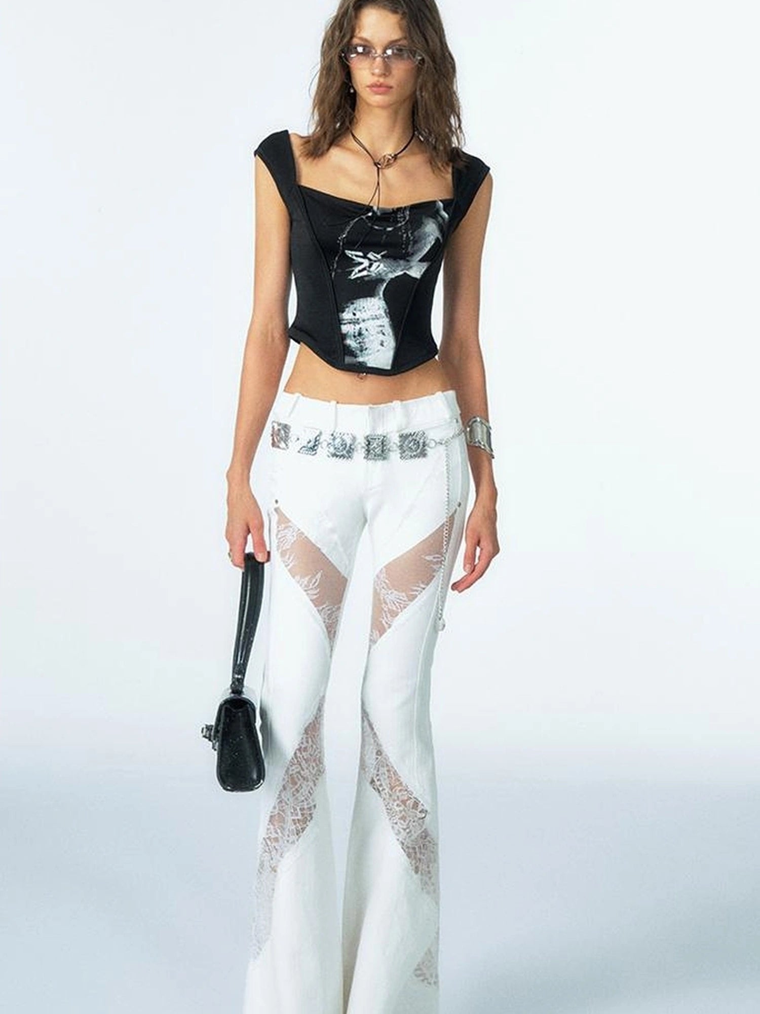 OfAkiva Phantom Butterfly White Silhouette Print Soft Camisole