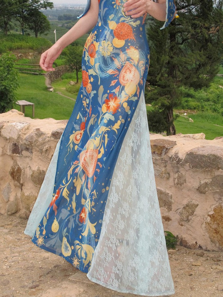 OfAkiva Pomegranate Floral Beaded Shawl Lace Women&