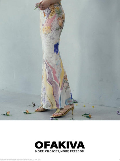 OfAkiva Printed Draped Neck Vacation Women&