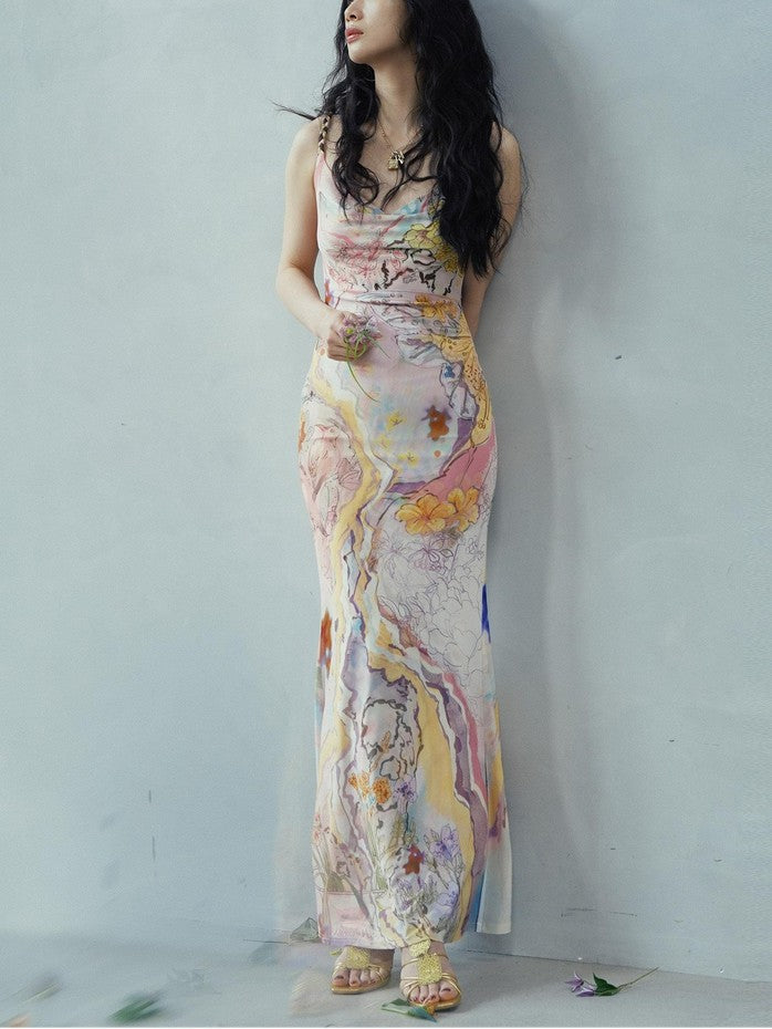 OfAkiva Printed Draped Neck Vacation Women&