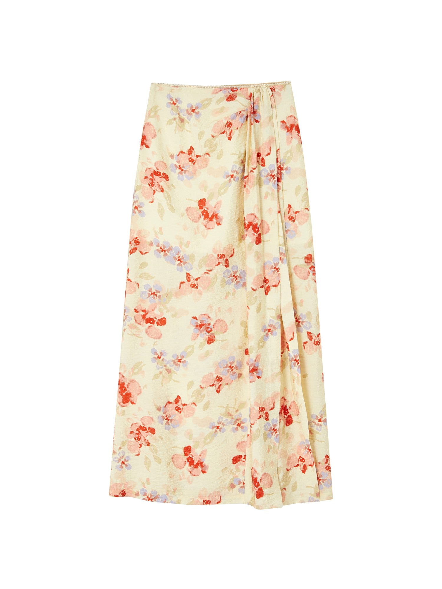 OfAkiva Printed Floral Front Slit High Waist A Line Women&