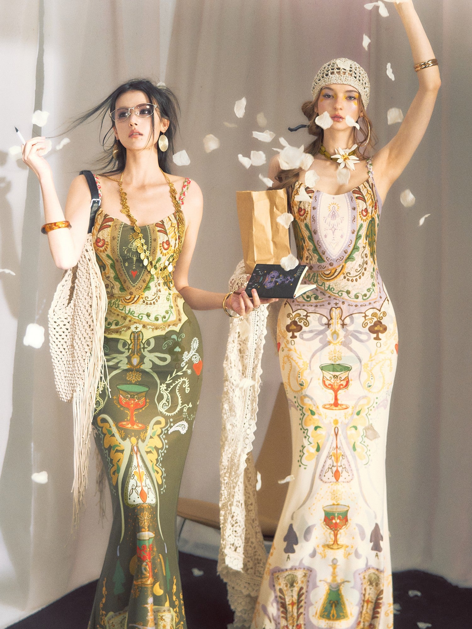 OfAkiva Printed High Waist Spaghetti Strap Fishtail Women&