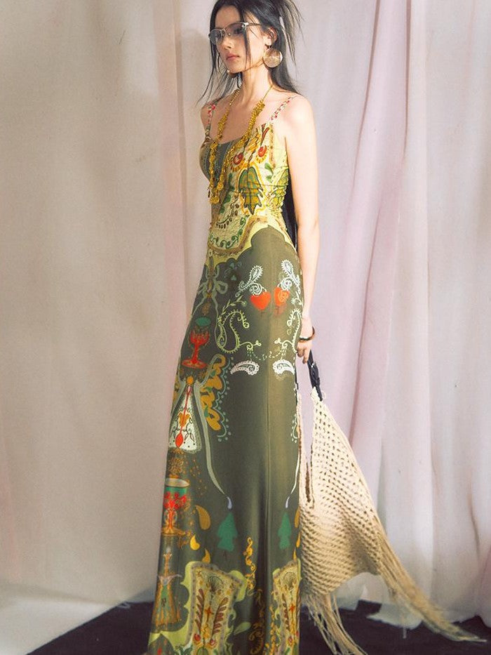 OfAkiva Printed High Waist Spaghetti Strap Fishtail Women&