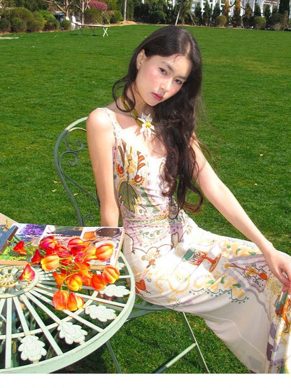 OfAkiva Printed High Waist Spaghetti Strap Fishtail Women&