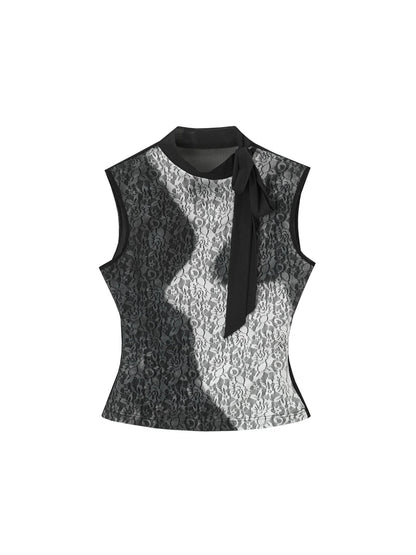 OfAkiva Printed Lace Mesh Stretch Tank