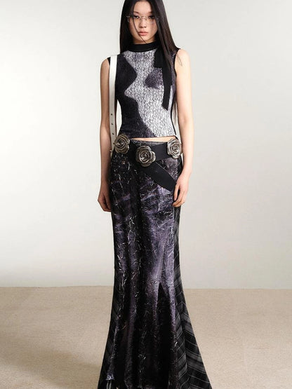 OfAkiva Printed Lace Mesh Stretch Tank