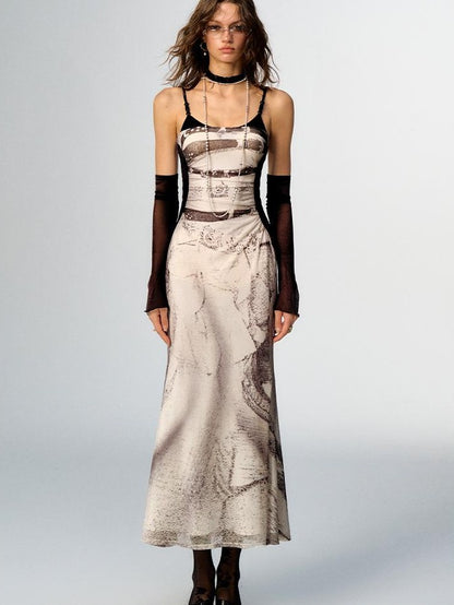 OfAkiva Printed Mesh Ruched Mermaid Women&