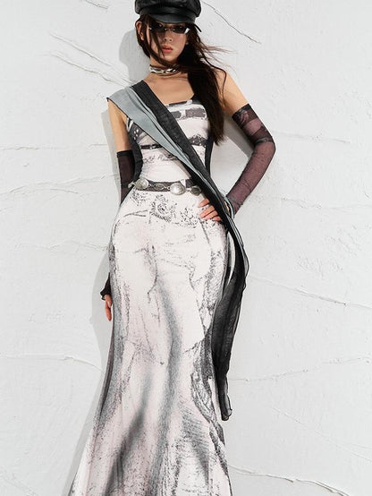 OfAkiva Printed Mesh Ruched Mermaid Women&