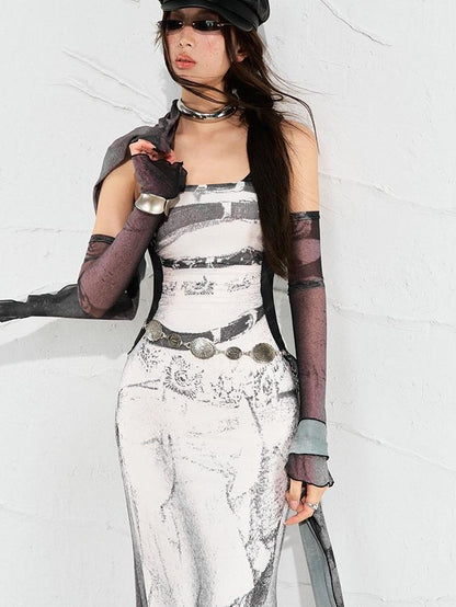 OfAkiva Printed Mesh Ruched Mermaid Women&