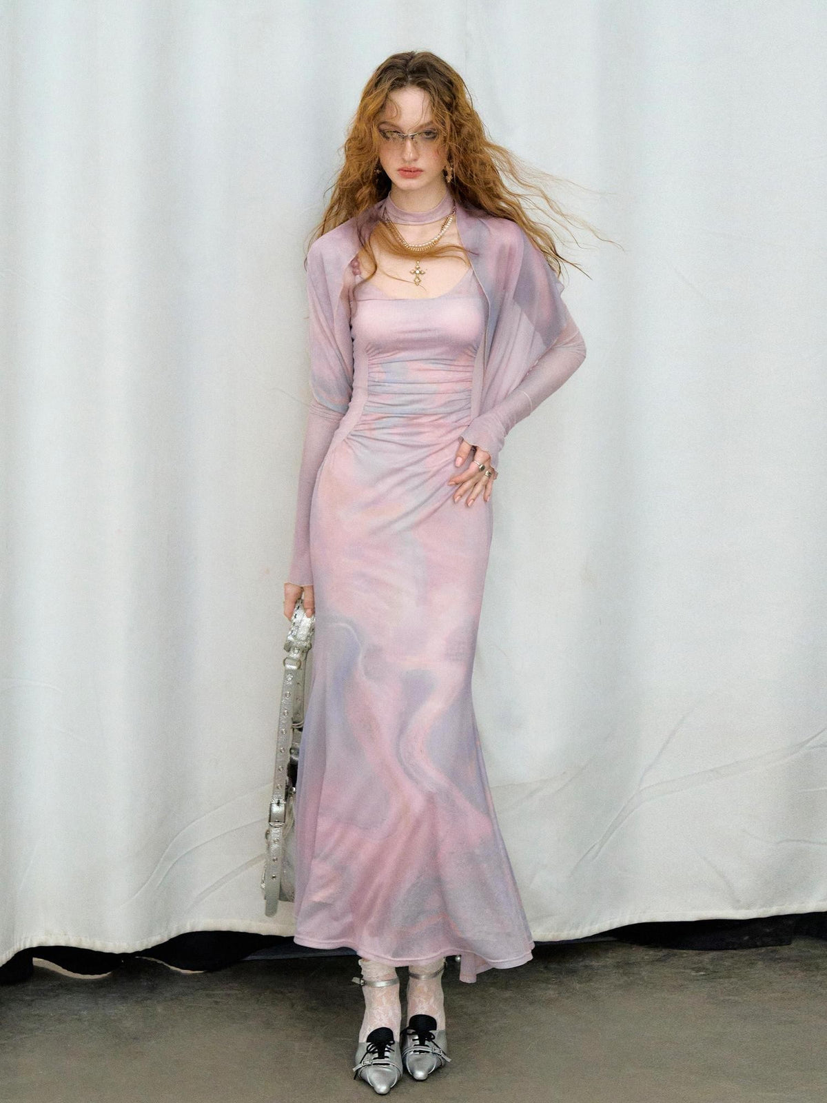 OfAkiva Printed Mesh Ruched Mermaid Women&
