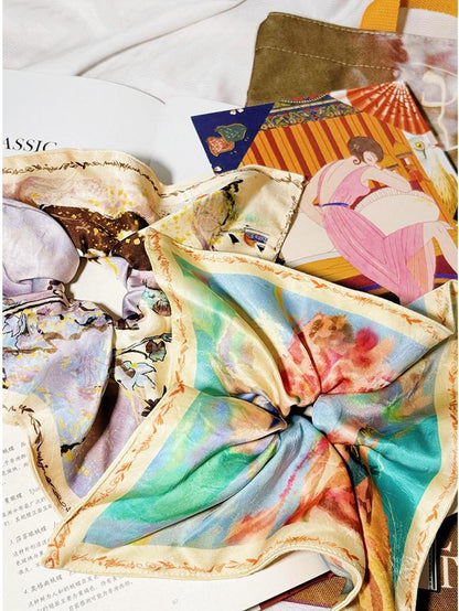 OfAkiva Provence Floral Colorblock Print Lace Spliced Square Scarf Women&
