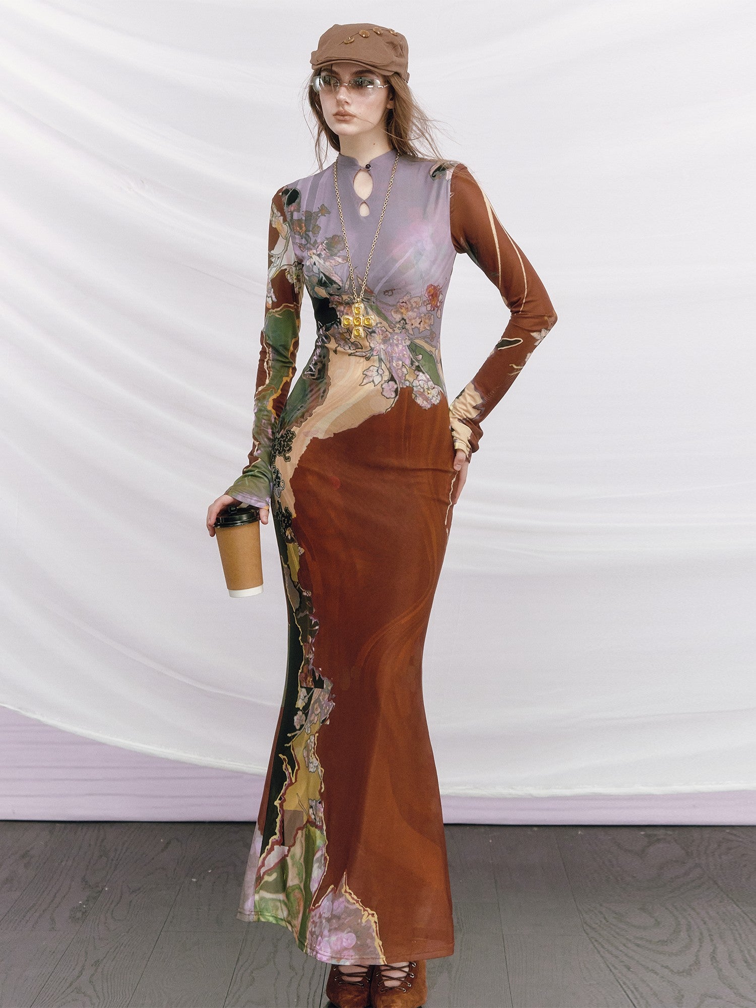 OfAkiva Purple Colorblock Print New Chinese Women&