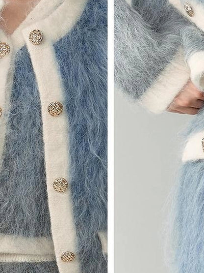 OfAkiva Rebel Gradient Alpaca Knit Set V-neck T-shirt Long Sleeve