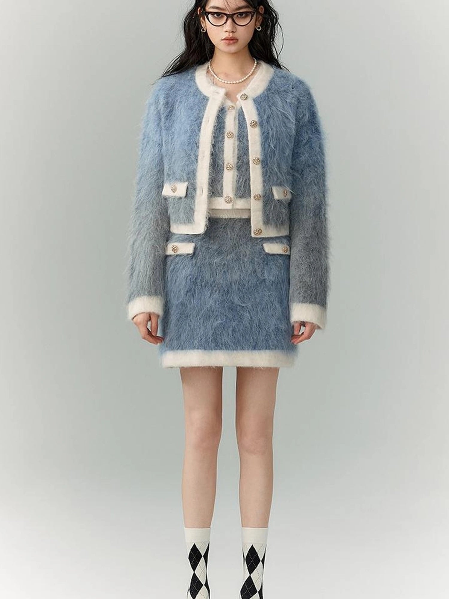 OfAkiva Rebel Gradient Alpaca Knit Set V-neck T-shirt Long Sleeve