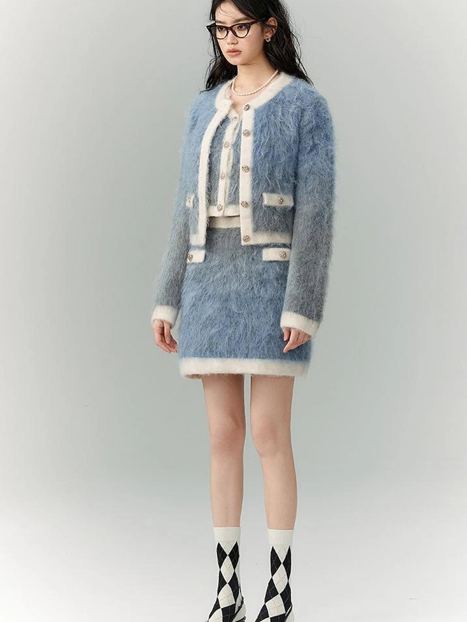 OfAkiva Rebel Gradient Alpaca Knit Set V-neck T-shirt Long Sleeve