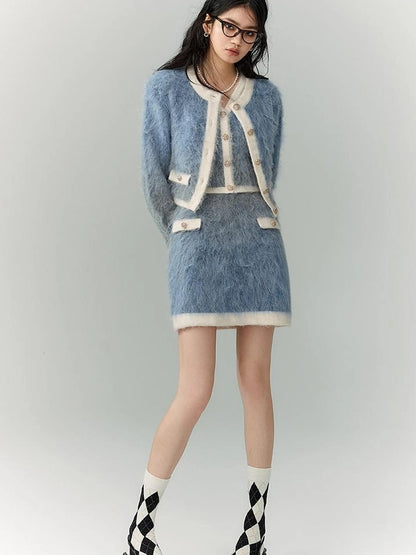 OfAkiva Rebel Gradient Alpaca Knit Set V-neck T-shirt Long Sleeve