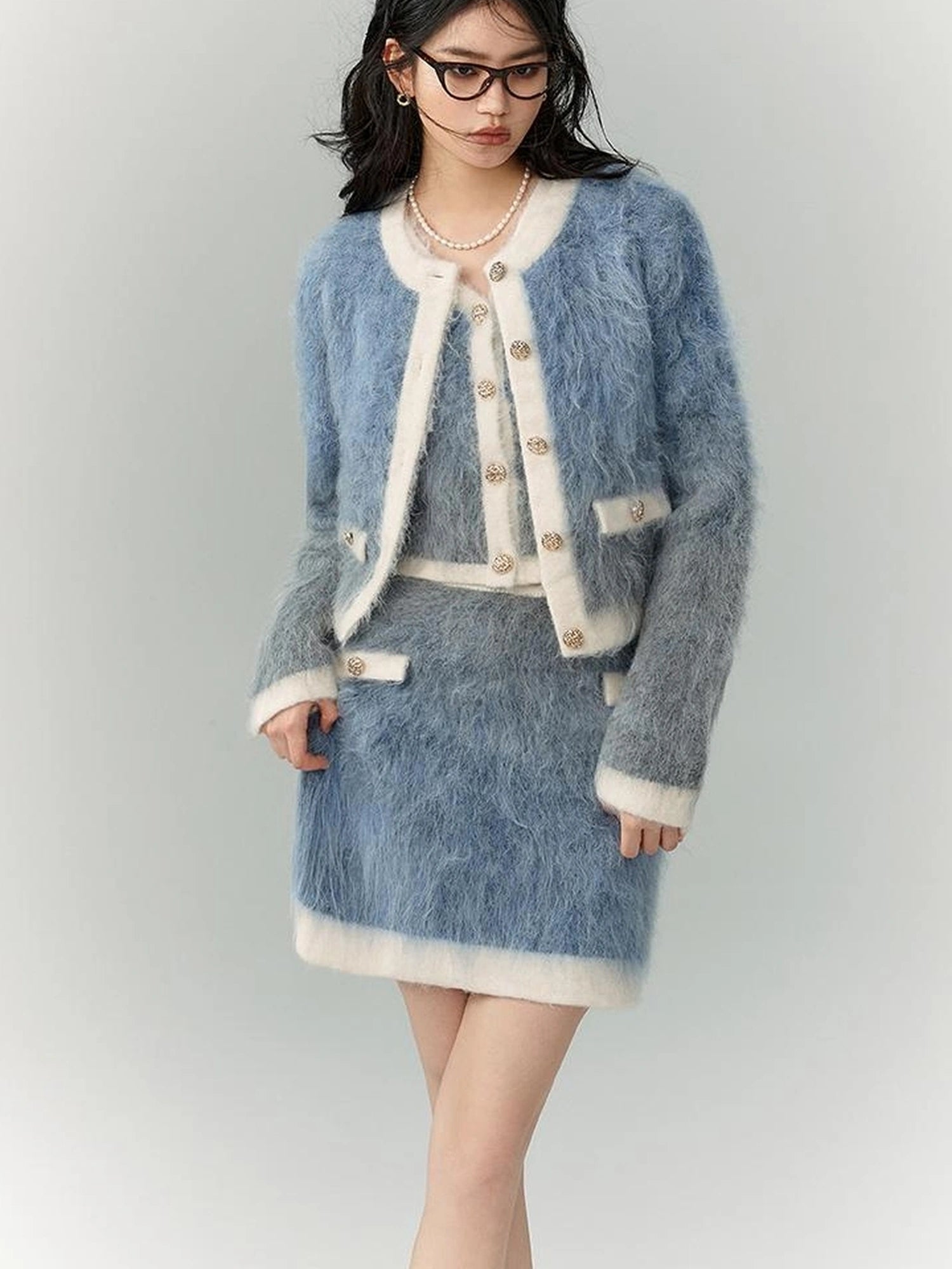 OfAkiva Rebel Gradient Alpaca Knit Set V-neck T-shirt Long Sleeve