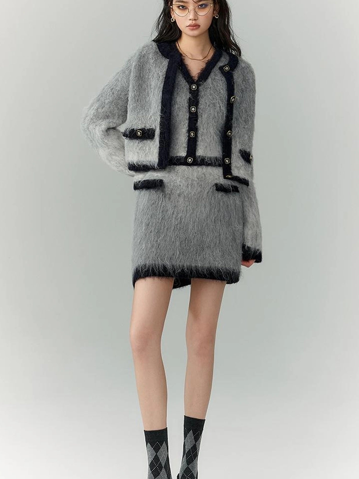 OfAkiva Rebel Gradient Alpaca Knit Set V-neck T-shirt Long Sleeve