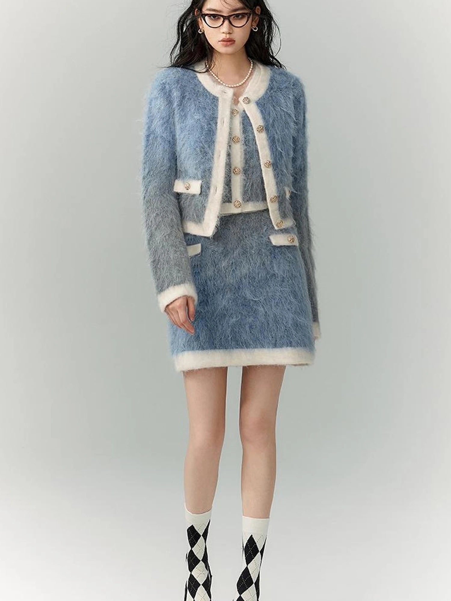 OfAkiva Rebel Gradient Alpaca Knit Set V-neck T-shirt Long Sleeve