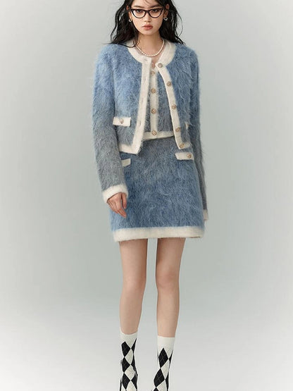 OfAkiva Rebel Gradient Alpaca Knit Set V-neck T-shirt Long Sleeve