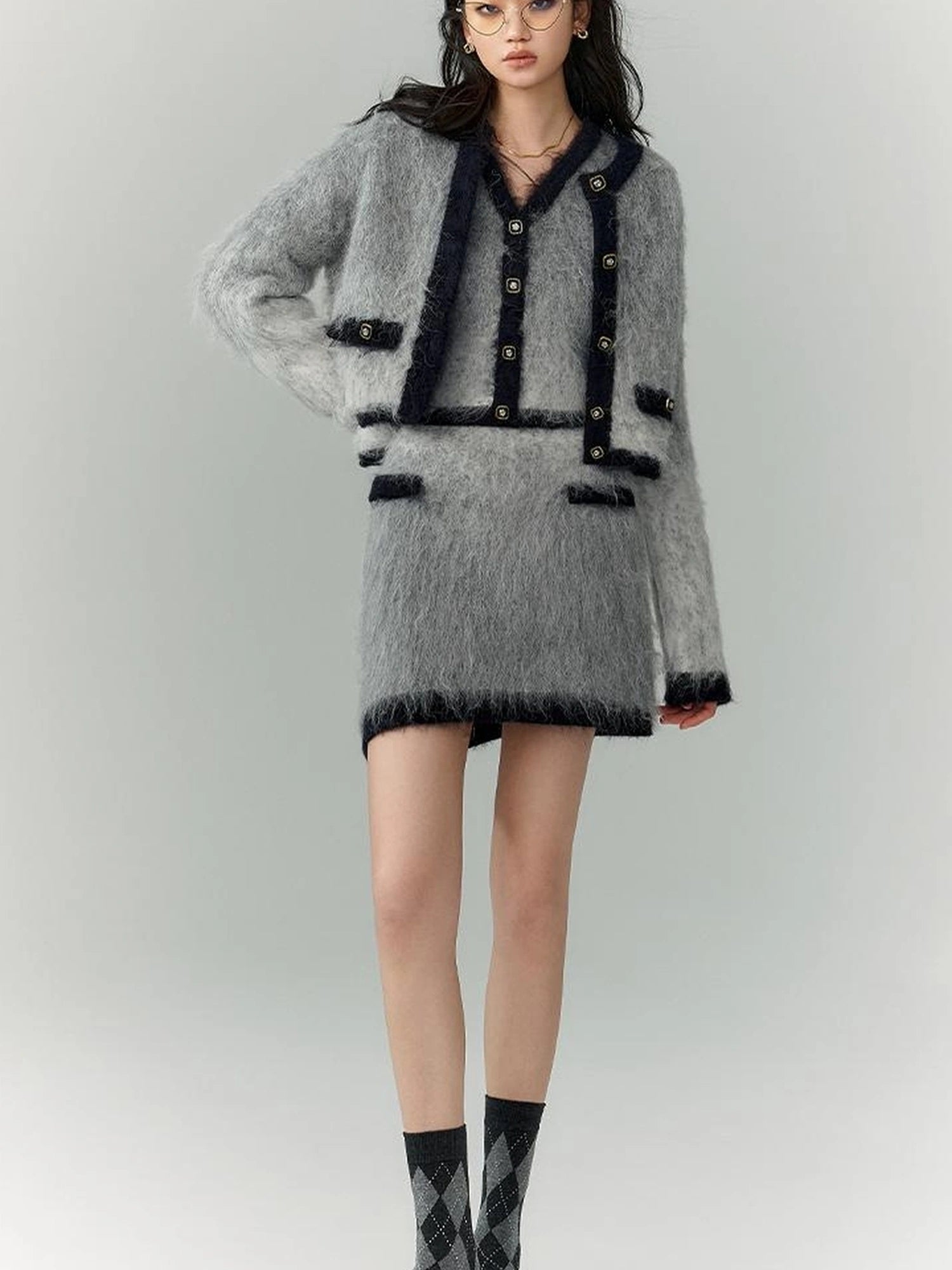 OfAkiva Rebel Gradient Alpaca Knit Set V-neck T-shirt Long Sleeve