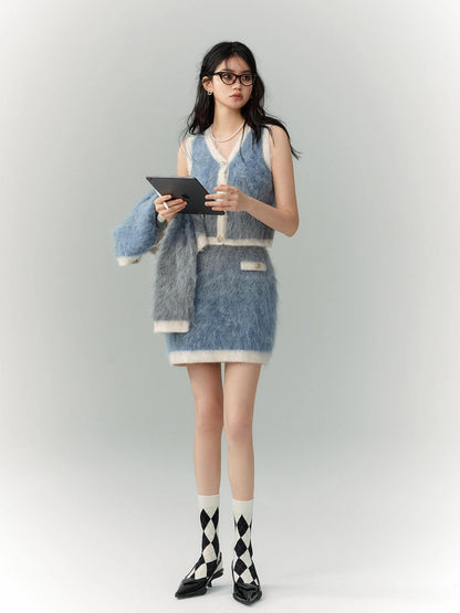 OfAkiva Rebel Gradient Alpaca Knit Set V-neck T-shirt Long Sleeve