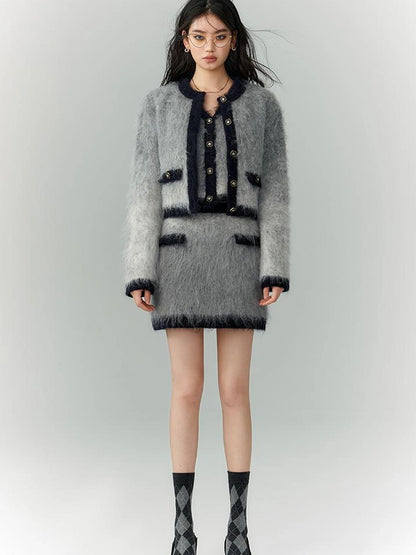 OfAkiva Rebel Gradient Alpaca Knit Set V-neck T-shirt Long Sleeve