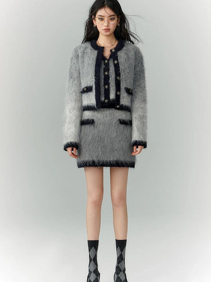 OfAkiva Rebellious Elegance Gradient Knit V-neck T-shirt Long Sleeve