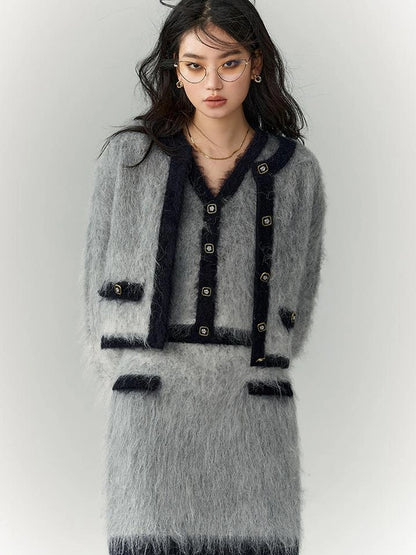 OfAkiva Rebellious Elegance Gradient Knit V-neck T-shirt Long Sleeve