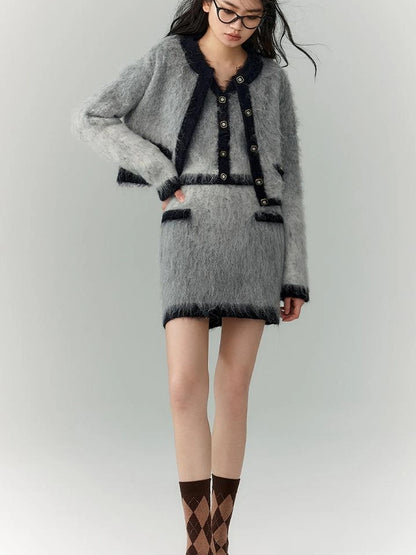 OfAkiva Rebellious Elegance Gradient Knit V-neck T-shirt Long Sleeve