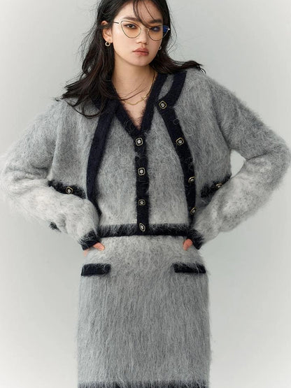 OfAkiva Rebellious Elegance Gradient Knit V-neck T-shirt Long Sleeve