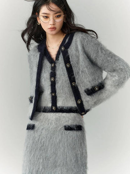 OfAkiva Rebellious Elegance Gradient Knit V-neck T-shirt Long Sleeve