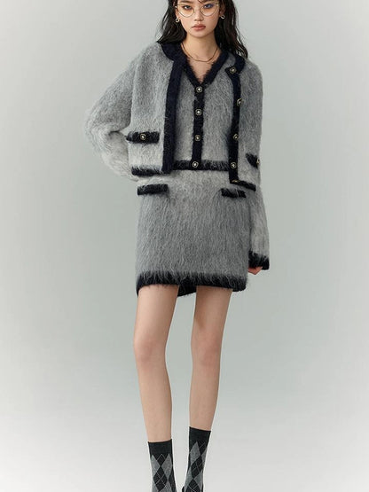 OfAkiva Rebellious Elegance Gradient Knit V-neck T-shirt Long Sleeve