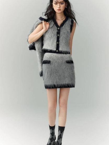 OfAkiva Rebellious Elegance Gradient Knit V-neck T-shirt Long Sleeve