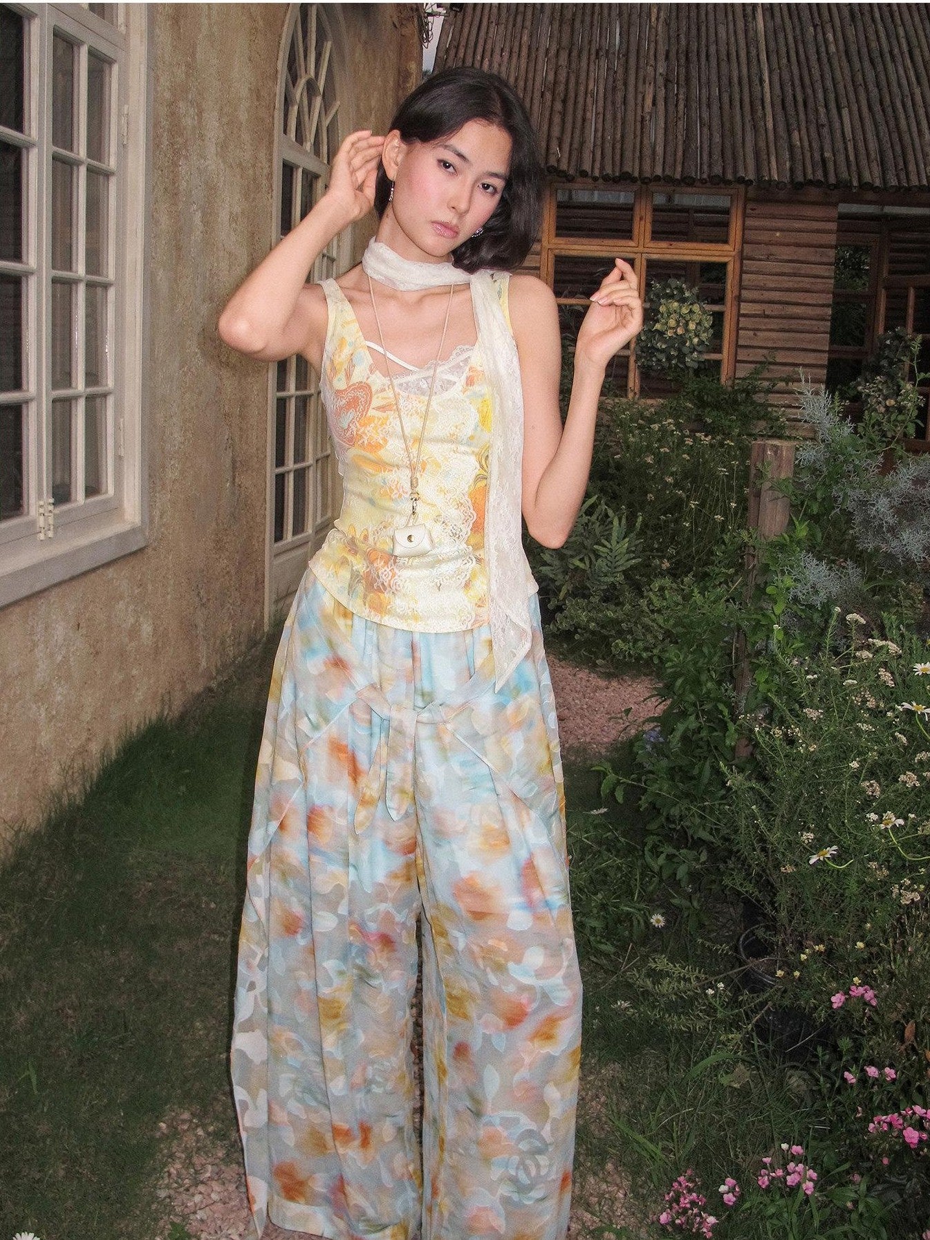 OfAkiva Relaxed Resort Printed Slit High Waist Women&