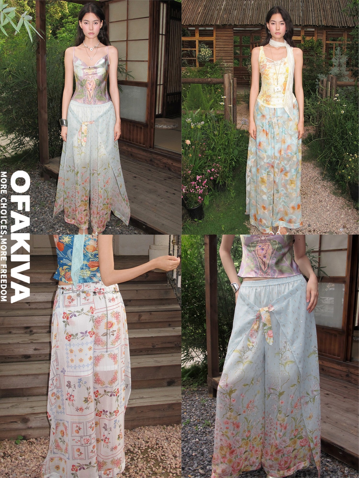 OfAkiva Relaxed Resort Printed Slit High Waist Women&