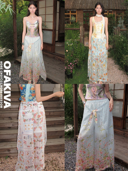 OfAkiva Relaxed Resort Printed Slit High Waist Women&