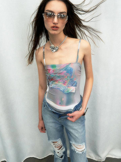 Reverse Chroma Sculpture Swimsuit V-Neck T-Shirt Long-Sleeve